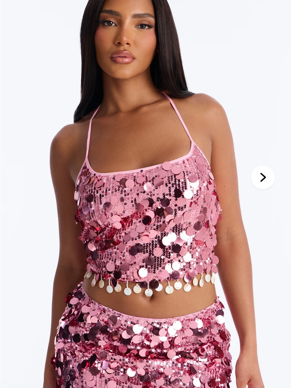 NWT Fashion Nova Pink Sequin Halter Crop Top